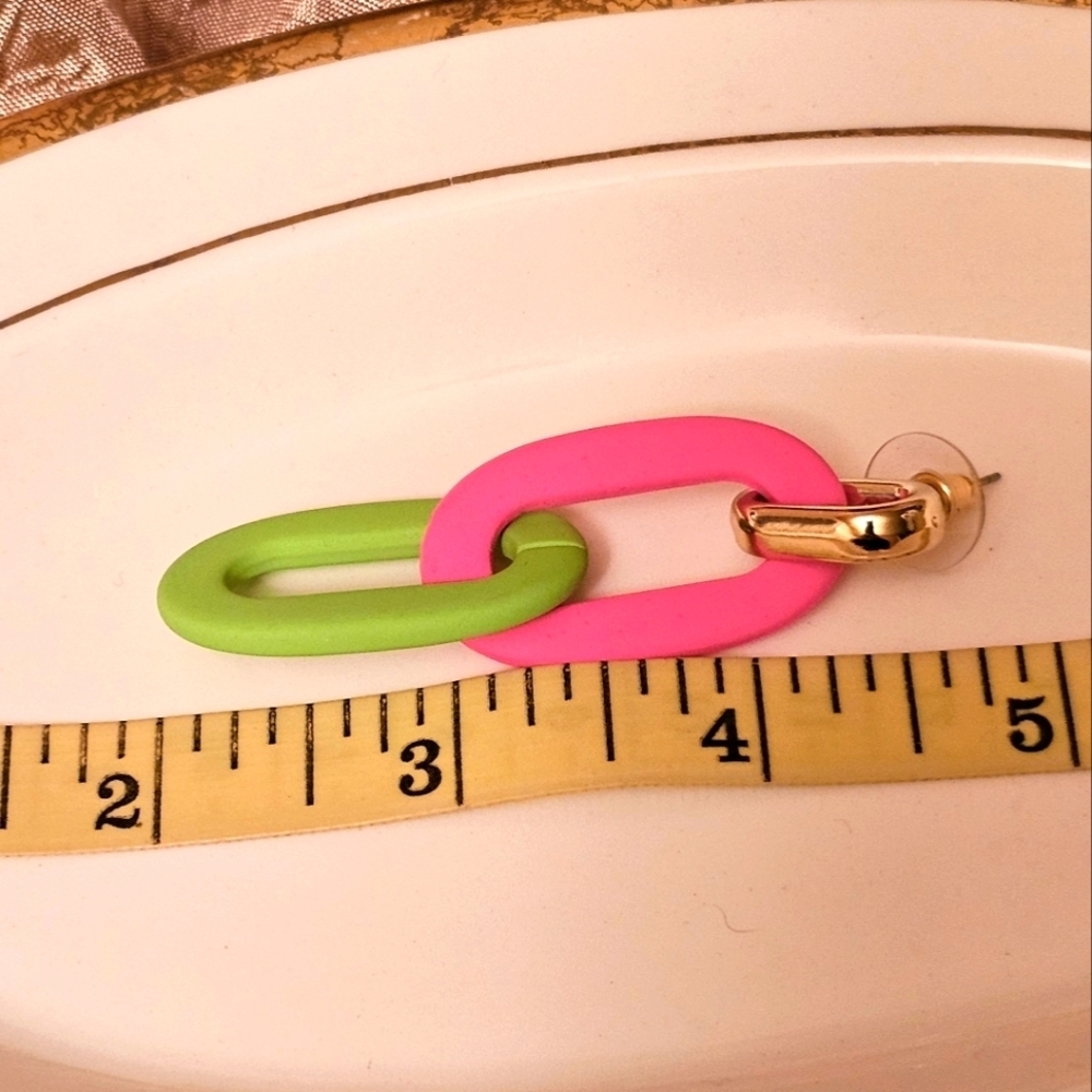 NEW Neon Pink and Green Erika Dangle Earrings E1P82 - Picture 4 of 4